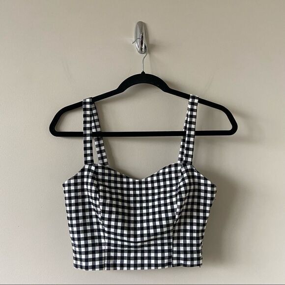Dynamite-gingham Black & White Crop Tank Top (Size:Small) - Picture 2 of 12